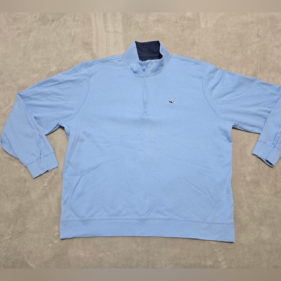 Vineyard Vines Men's Light Blue 1/4 Zip-Up Pullover Sweatshirt Size XXL Preppy - Picture 2 of 6